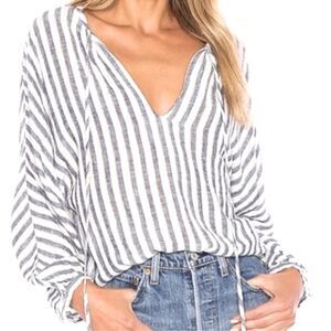 Rails Nina Rio Stripe Blouse Long Sleeve Linen Metallic Striped Shirt Medium